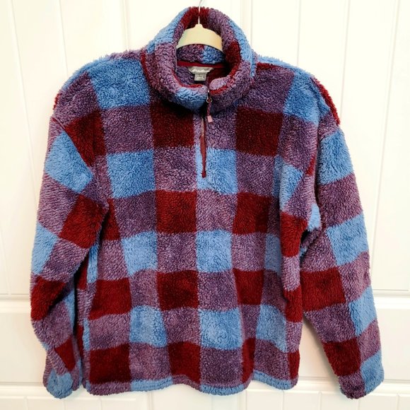EDDIE BAUER Women's Large Ultra Soft Plush Fleece 1/4 Zip Pullover Harbor Check - Picture 4 of 12